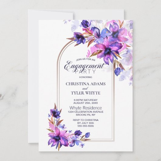 Invitation Aquarelle violette Fleur Arc (Devant)