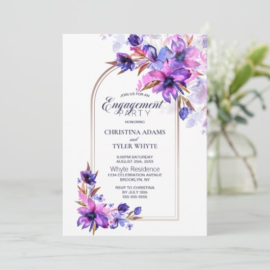 Invitation Aquarelle violette Fleur Arc (Debout devant)