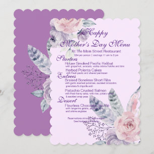 Invitation Aquarelle violette Fleur et plumes Fête des mères