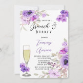 Invitation Aquarelle violette Fleurs de pivoine Brunch & Bubb (Devant)