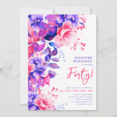 Invitation Aquarelle violette Floral 40e anniversaire (Devant)