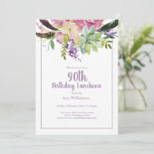 Invitation Aquarelle violette Floral 90e anniversaire (Debout devant)