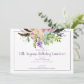 Invitation Aquarelle violette Floral 90e Anniversaire surpren (Debout devant)