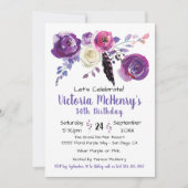 Invitation Aquarelle violette Floral Boho fête d'anniversaire (Devant)