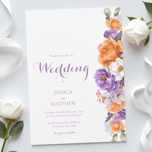 Invitation Aquarelle violette Floral Élégant Fleurs Mariage
