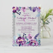 Invitation Aquarelle violette Floral et Mariage Parties scint (Debout devant)