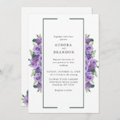 Invitation Aquarelle violette Floral Mariage élégant (Devant / Derrière)