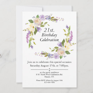 Invitation Aquarelle violette Floral personnalisable 21 Anniv