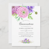 Invitation Aquarelle violette Floral Quinceañera (Devant)