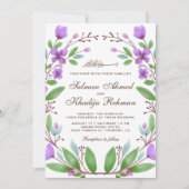 Invitation Aquarelle violette Floral Wreath Mariage islamique (Devant)