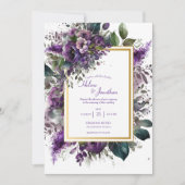 Invitation Aquarelle violette Florale Elegant Mariage Boho (Devant)