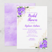 Invitation Aquarelle violette Florale Fête des mariées or (Devant / Derrière)