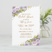 Invitation Aquarelle violette Florale Fête des mariées or (Debout devant)