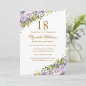 Invitation Aquarelle violette Florale Or 18e anniversaire (Debout devant)