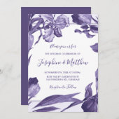 Invitation Aquarelle violette Iris Mariage végétal (Devant / Derrière)