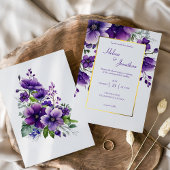Invitation Aquarelle violette Jardin floral élégant Mariage