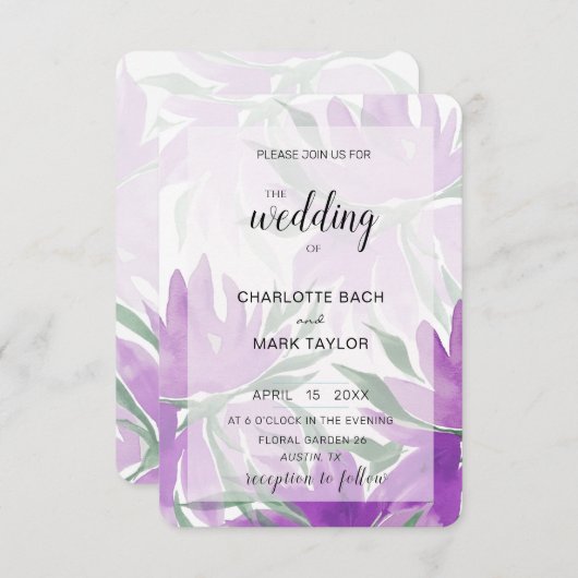 Invitation Aquarelle violette Lavander Élégante Florale (Devant / Derrière)