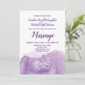 Invitation Aquarelle violette Lavender Mariage double coeur (Debout devant)