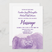 Invitation Aquarelle violette Lavender Mariage double coeur (Devant / Derrière)