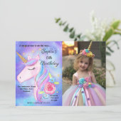 Invitation Aquarelle violette licornes magiques Anniversaire (Debout devant)