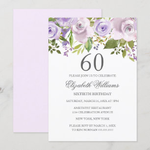 Invitation Aquarelle violette Lilac Floral 60e anniversaire