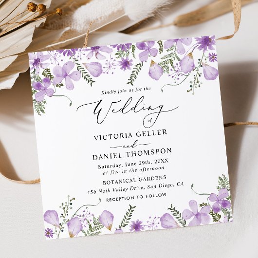 Invitation Aquarelle violette moderne Mariage Floral