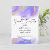 Invitation Aquarelle violette or parties scintillant photo Sw (Debout devant)