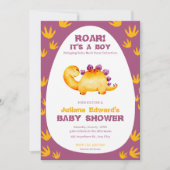 Invitation Aquarelle violette orange Dinosaur bébé garçon dou (Devant)