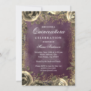 Invitation Aquarelle violette Parties scintillant or Quincean