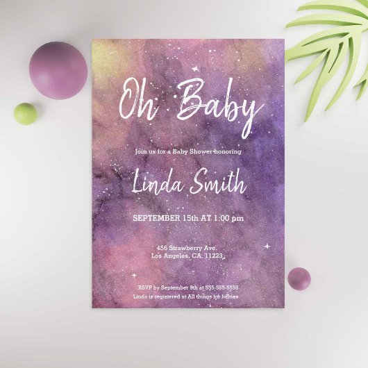 Invitation Aquarelle violette peinte à la main Baby shower Ga
