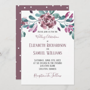 Invitation Aquarelle violette Peony Polka point retour