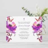 Invitation Aquarelle violette première communion florale (Debout devant)
