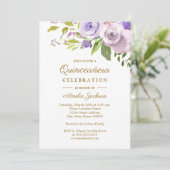 Invitation Aquarelle violette Quinceanera (Debout devant)