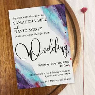 Invitation Aquarelle violette rouge Aqua Mariage moderne 2