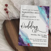 Invitation Aquarelle violette, rouge et aqua Mariage moderne 