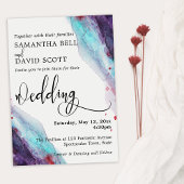 Invitation Aquarelle violette, rouge et aqua Mariage moderne 