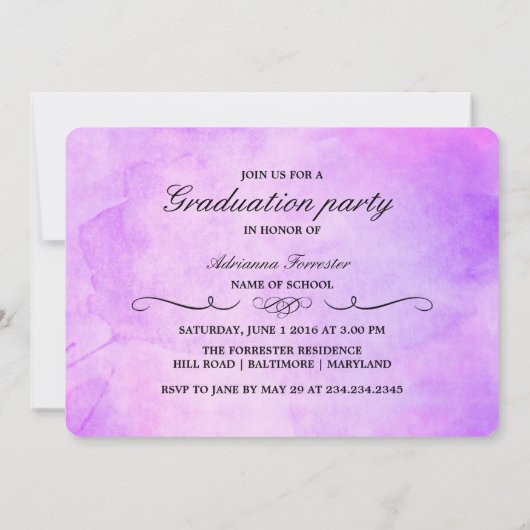 Invitation Aquarelle violette Typographie moderne (Dos)