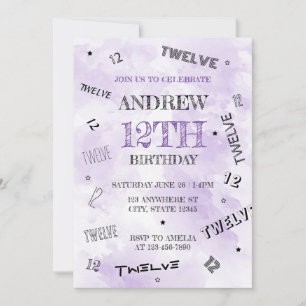 Invitation Aquarelle violette vibre 12e chiffres Anniversaire