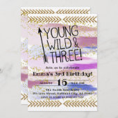 Invitation Aquarelle violette Young Wild & Three 3e anniversa (Devant / Derrière)