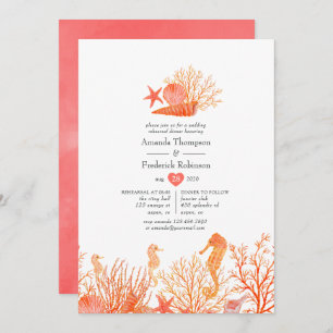 Invitation Aquarelle Vivante Coral Beach Dîner de répétition