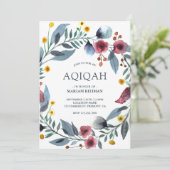Invitation Aquarelle vive de la couronne florale Aqiqah (Debout devant)
