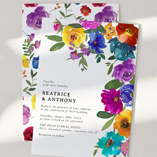 Invitation Aquarelle vive et gras Mariage floral