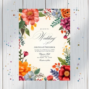 Invitation Aquarelle vive Fiesta Floral Mariage QR Code