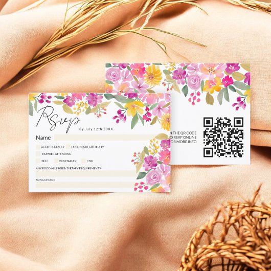 Invitation Aquarelle vive Floral Script Mariage QR RSVP