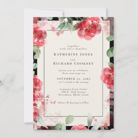 Invitation Aquarelle vive Rouge & Blush Floral Mariage (Devant)