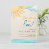 Invitation Aquarelle Voici le Fils Baby Boy Shower (Debout devant)