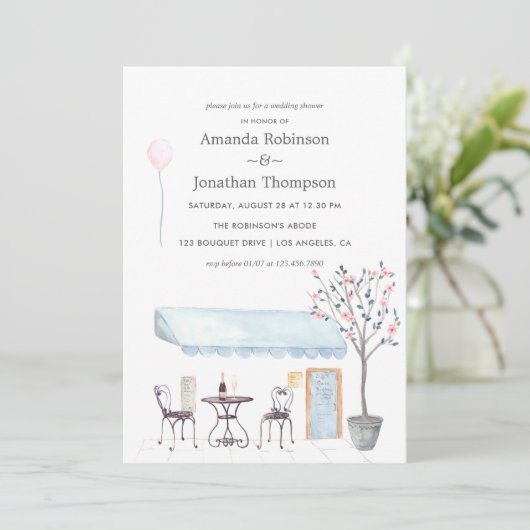 Invitation Aquarelle Wedding shower à thème Paris (Debout devant)