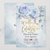 Invitation Aquarelle wedding shower Plumes florales de Bohème (Devant / Derrière)