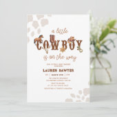Invitation Aquarelle Western Petit Cowboy Baby Boy Douche (Debout devant)