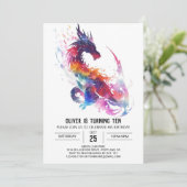 Invitation Aquarelle Whimsal Enfants Dragon Anniversaire (Debout devant)